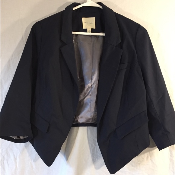 Navy Blue Crop Blazer - Picture 1 of 5